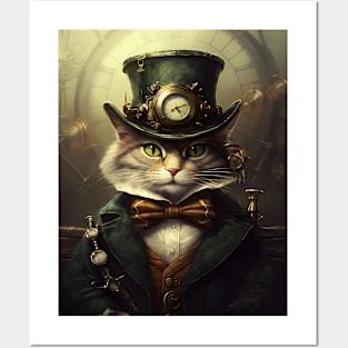 Stylish Steampunk Cat Posters and Art